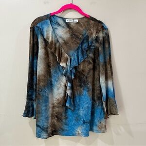 Cato Women XL Top Blue Brown Burnout Stretch 3/4 Sleeve Fairy Whimsigoth Y2K